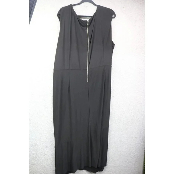 Lane Bryant Black Ruched Maxi Dress-Size 26/28-Side Slit-Back Zip - Picture 8 of 10